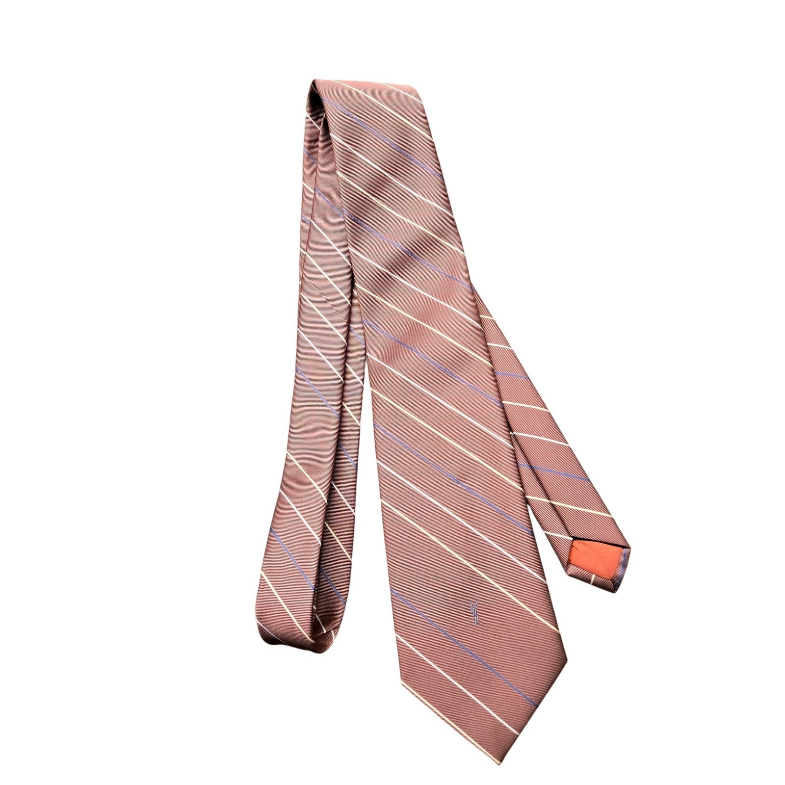 Yves Saint Laurent Tie Mens One Size Pink Striped Woven Logo Necktie Classic